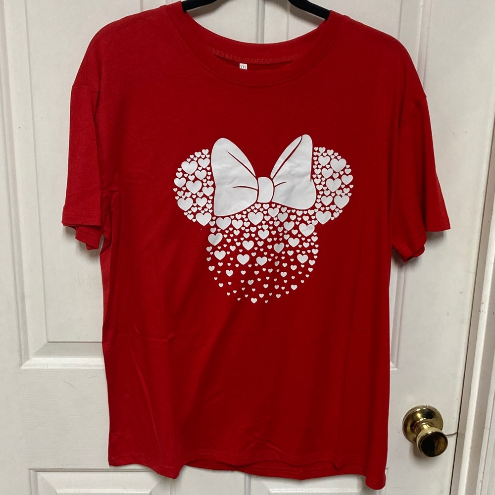 Red Short-Sleeve Tee with White Heart Bow Graphic